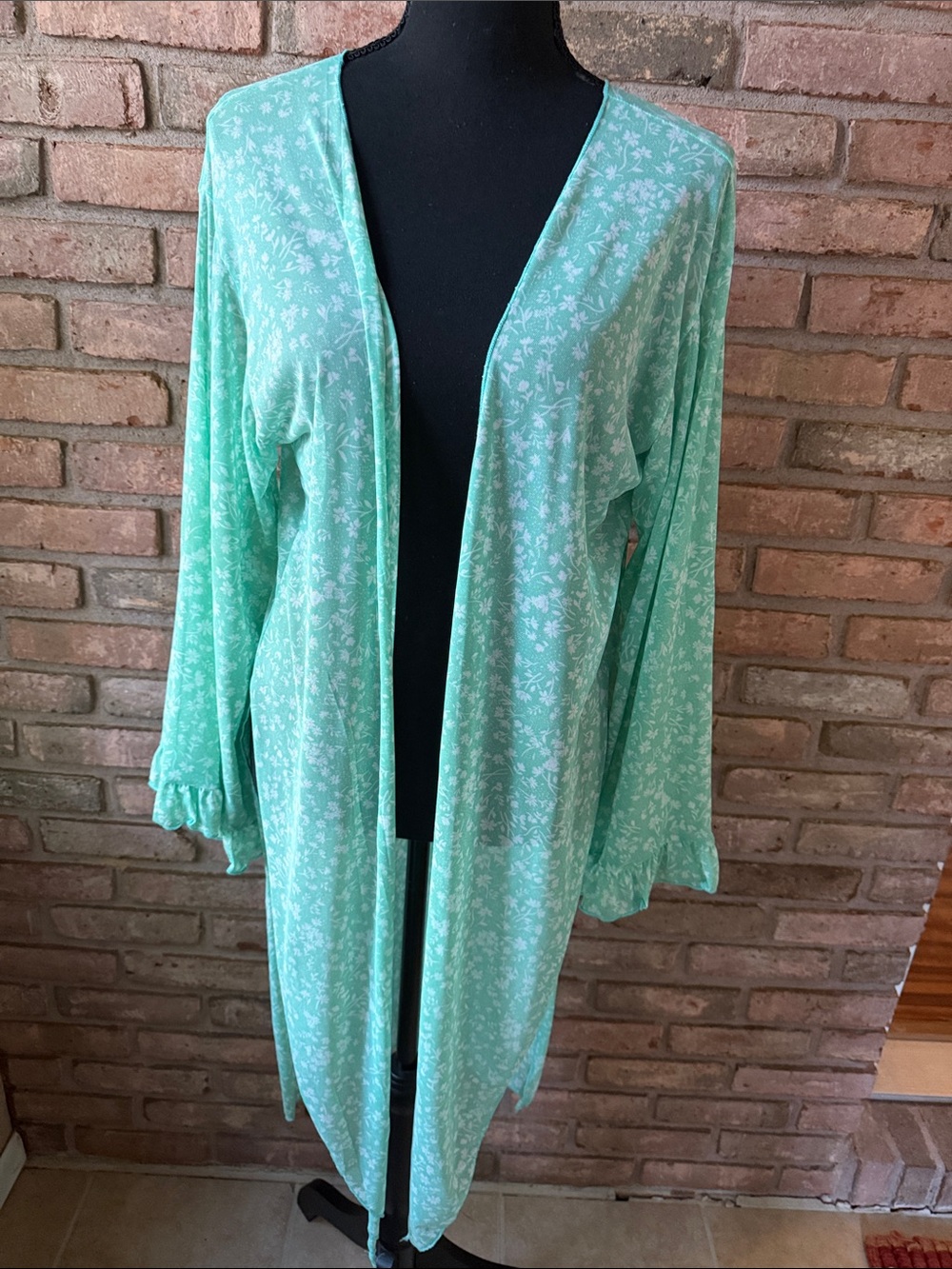 Light Mint Floral Open-Front Women's Duster